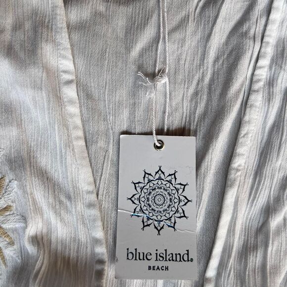 NWT Blue Island Seashell Beach inspired embroidered white swim coverup - Picture 6 of 8
